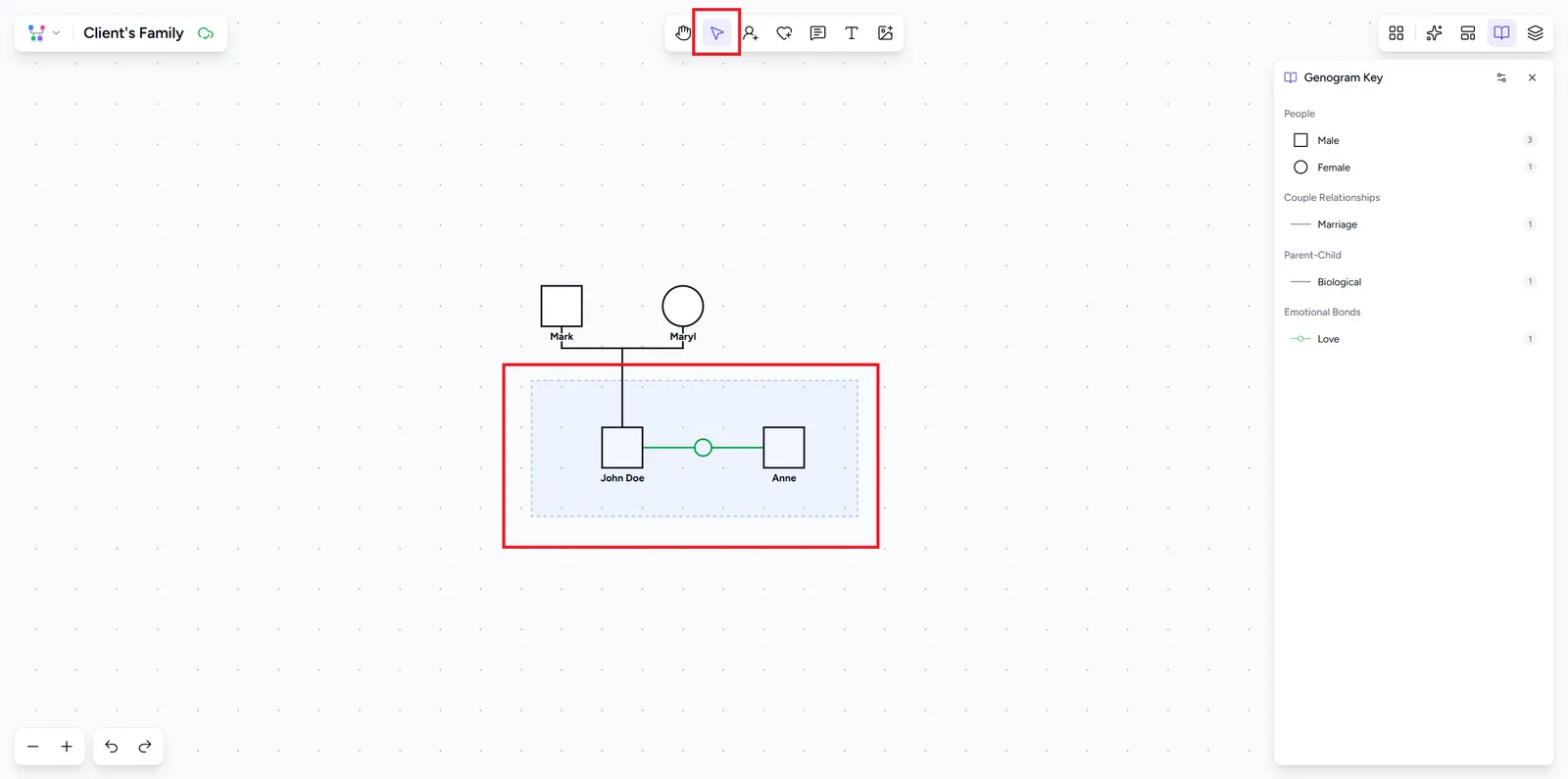 Drag-selection box drawn around two people with the Select tool